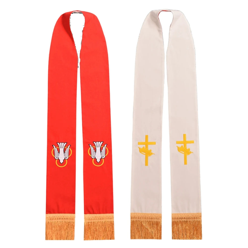 Clergy Stole Church Overlay Double Sided Cross Gold Tassels Scarf for Priest Choir