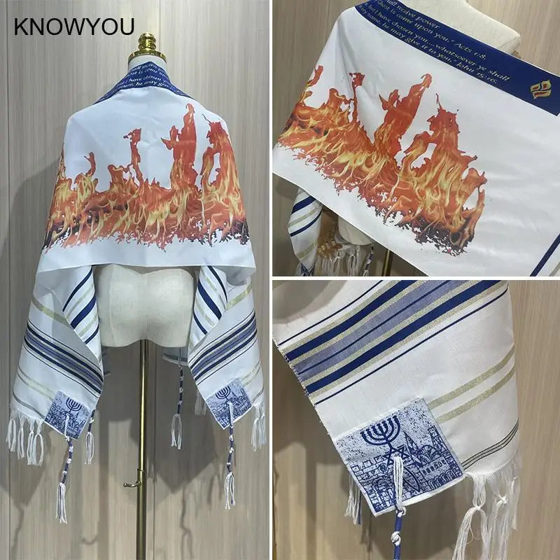 Tallit Messianic Scarf Fire Style Prayer Talit Jerusalem Hanukkah Shawl Women Men Israel Talitnia Prayer Shawl for Christian