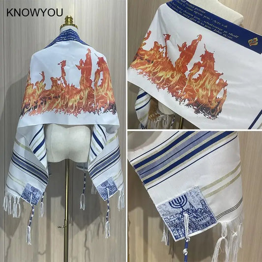 Tallit Messianic Scarf Fire Style Prayer Talit Jerusalem Hanukkah Shawl Women Men Israel Talitnia Prayer Shawl for Christian