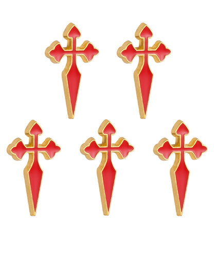 Cottvott 5Pcs/Lot Religious Red St.James Cross Brooch Church Prayer Group keepsake Sacraments Baptism Confirmation Pins Jewelry