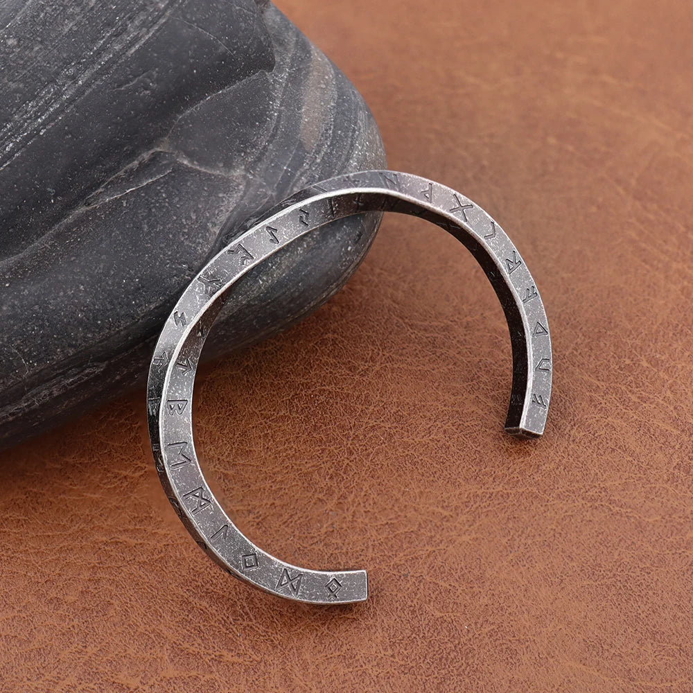 Trendy Charm Viking Nordic Runes C-Shaped Bracelet for Men Women Stainless Steel Classic Mobius Opening Bracelet Amulet Jewelry