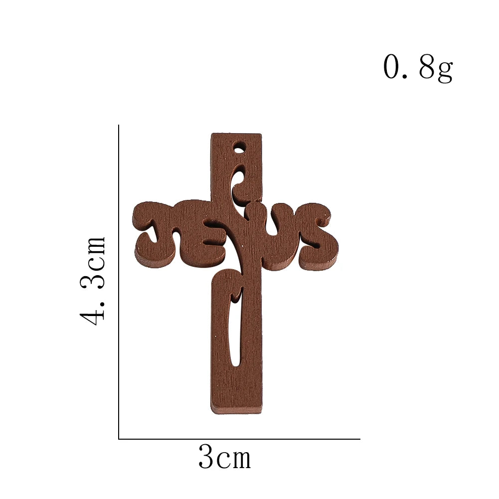 10pcs Mini Wooden Crosses Pendants INRI Jesus Crucifix Prayer Cross Christian Easter Decor Baptism Gift DIY Jewelry Keychain