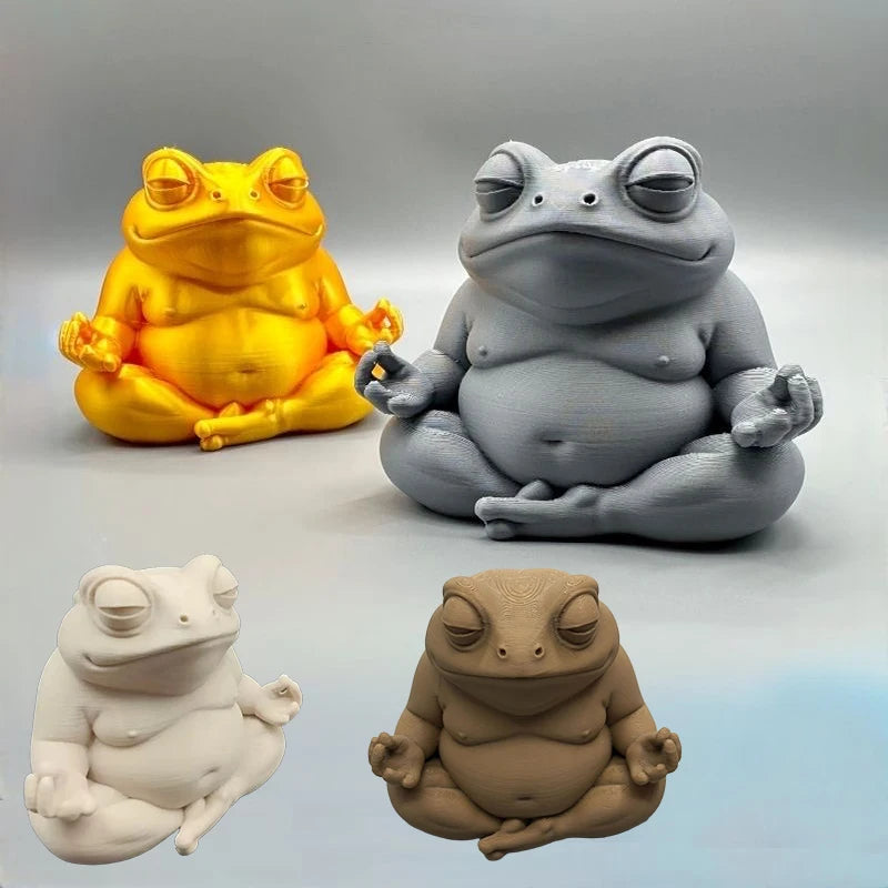 3D Printed Meditation Frog for Desk, Zen Decor & Unique Gift for Adults, Creative Mindful Relaxing Office Home Sculpture