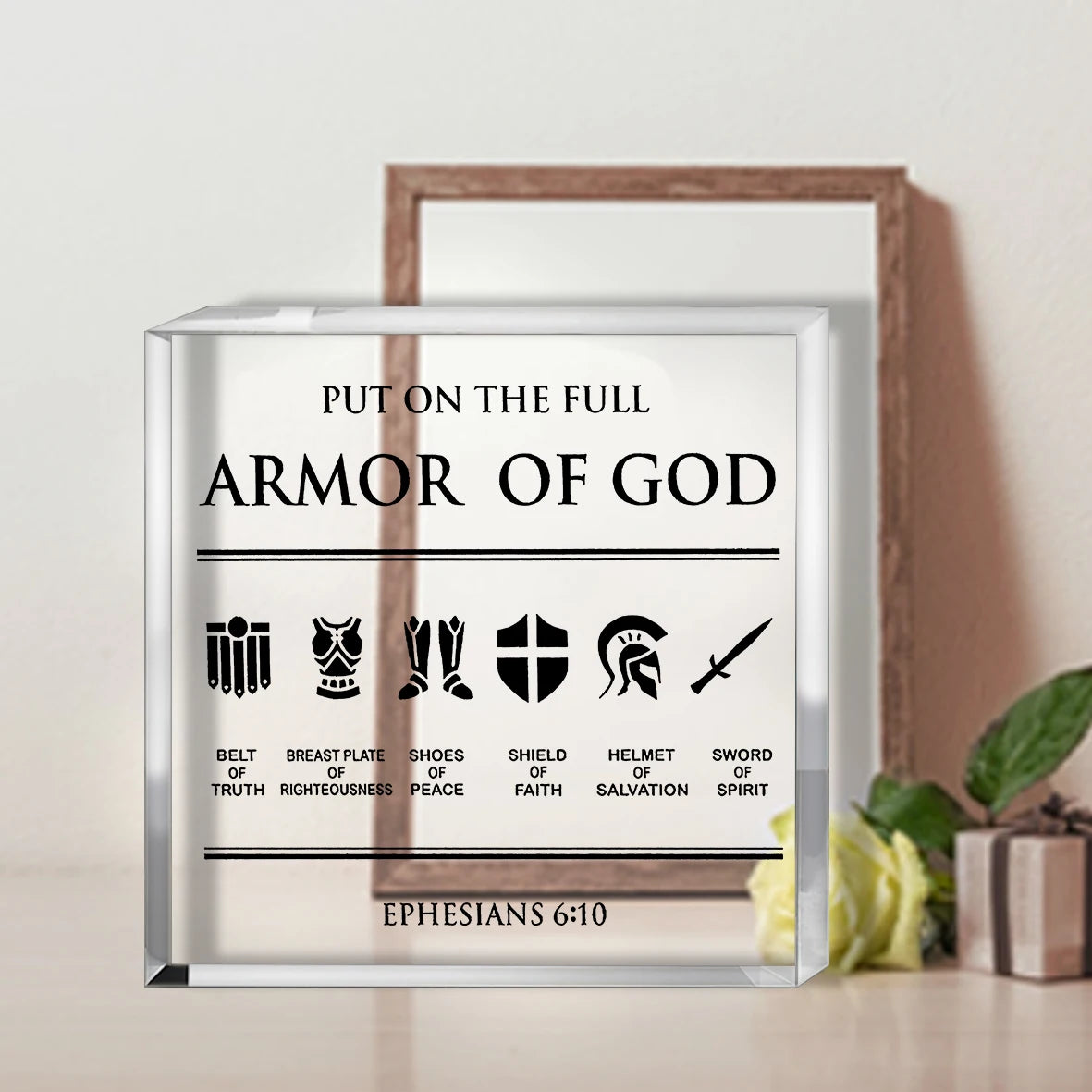 [Christian Desk Sign] Inspirational Christian Acrylic Desk Sign - 2D Flat, Full Armor of God Bible Verse Ephesians