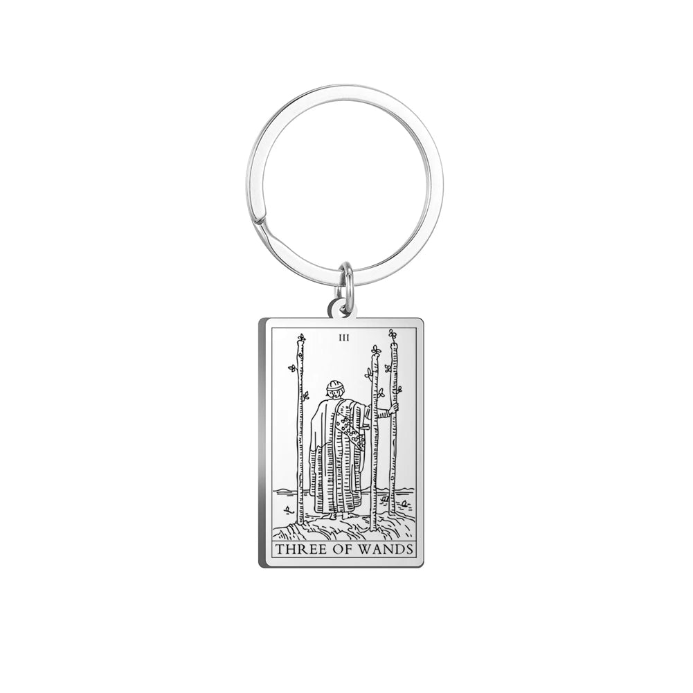 Dawapara Tarot Cards Keychains Stainless Steel Vintage Amulet Good Luck The Major Arcana Keyring Wiccan Jewelry