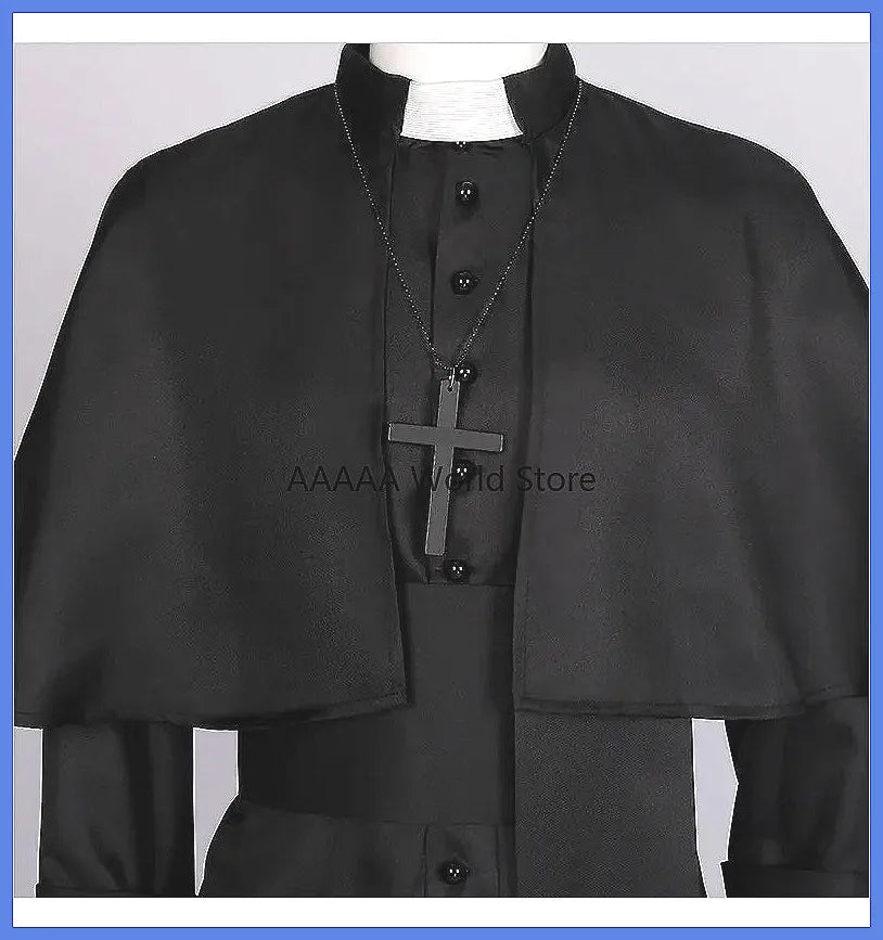 Medieval Priest Cosplay Costume Catholic Cassock Robe for Church Pastor Missionary Clergy