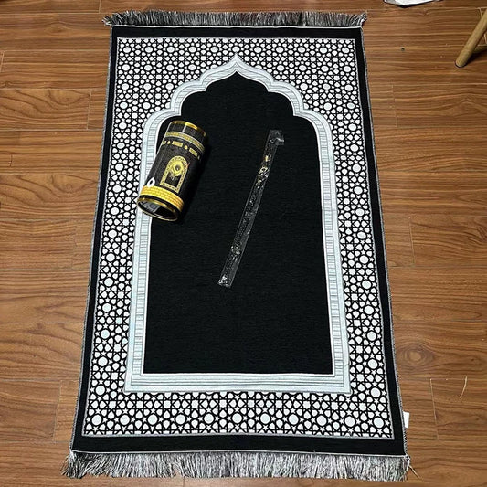 1set Islamic Prayer Mat With Rosary Beads Muslim The Spire Pattern Ramadan Prayer Mats Portable Travel Muslim Prayer Rugs Gift
