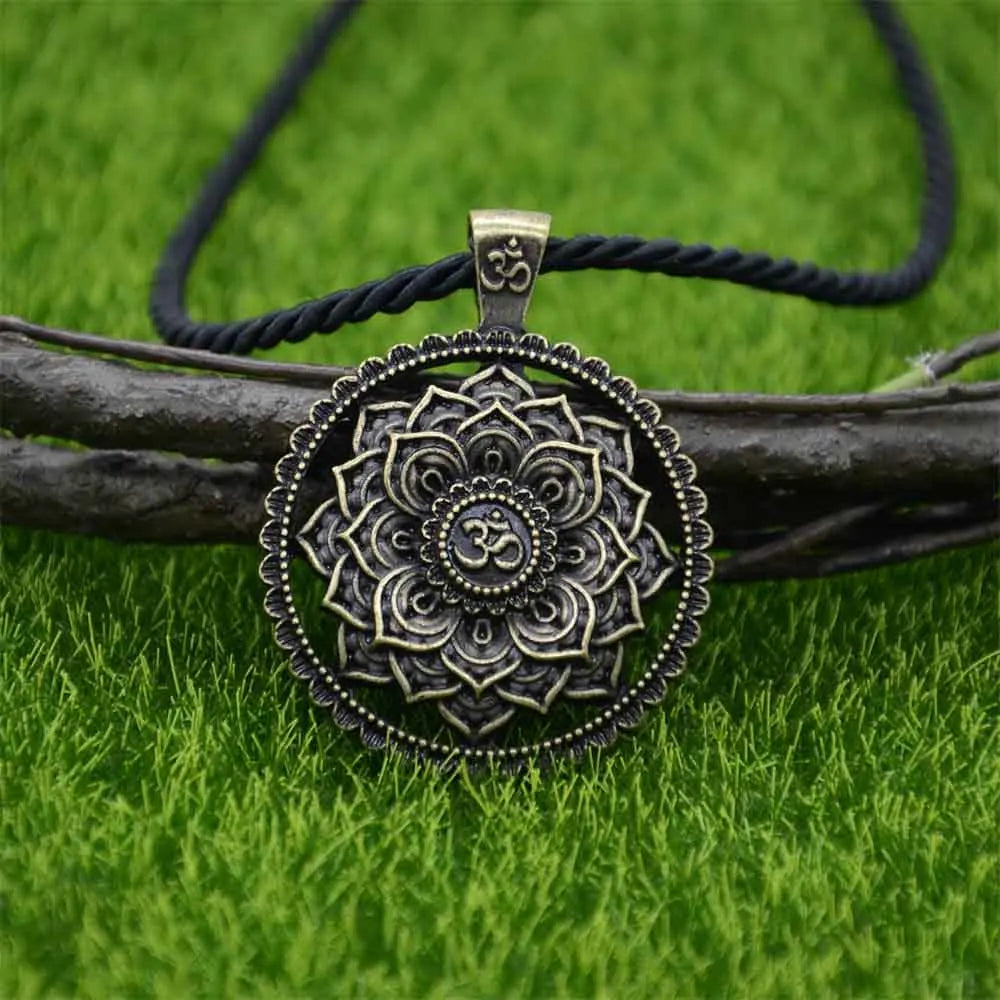 Om Yoga Lotus Flower Pendant Necklace Religious Buddha Mandala Meditation Spiritual Indian Jewelry