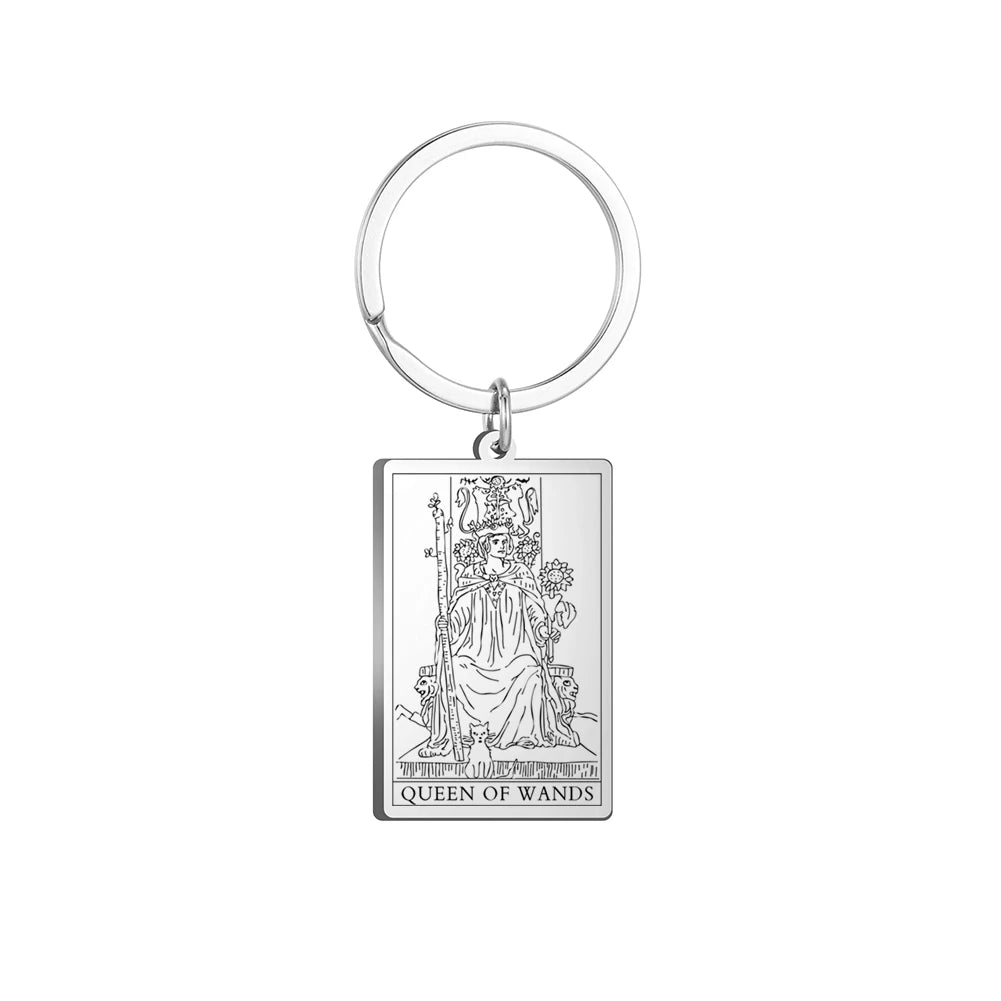 Dawapara Tarot Cards Keychains Stainless Steel Vintage Amulet Good Luck The Major Arcana Keyring Wiccan Jewelry