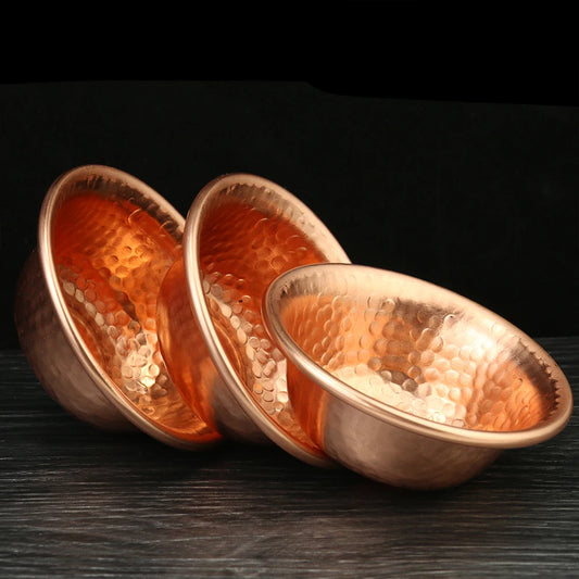 Nepalese Handmade Copper Water Offering Bowl - Buddhist Altar Ritual Tool with Hammered Texture -Crystal Serving Tray Bowl