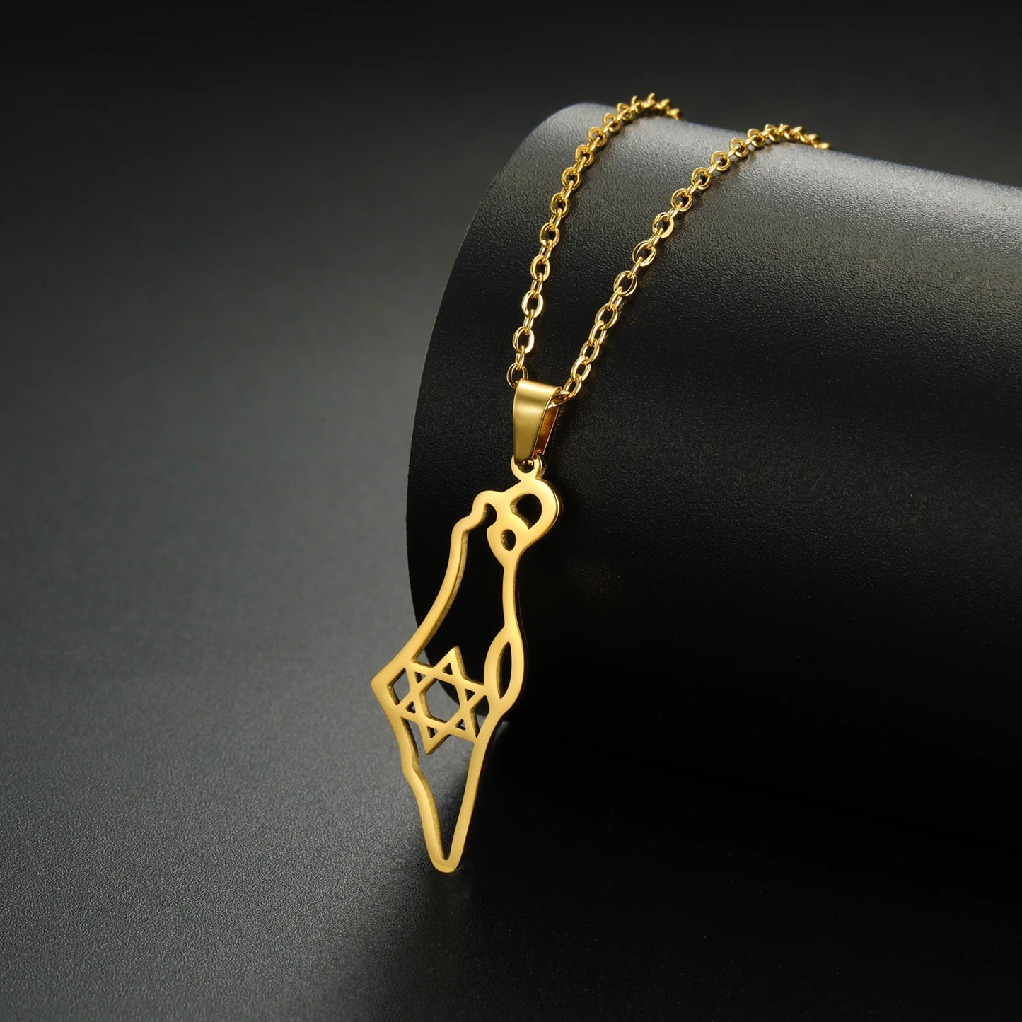 Teamer Israel Map Star of David Pendant Necklace for Women Men Jewish Stainless Steel Necklace Ethnic National Jewelry Wholesale