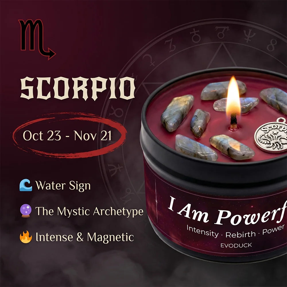 Scorpio Zodiac Scented Candle, Sandalwood Myrrh, Astrology Aromatherapy Candle in Tin, Home Fragrance Decor Birthday Gift, 3oz