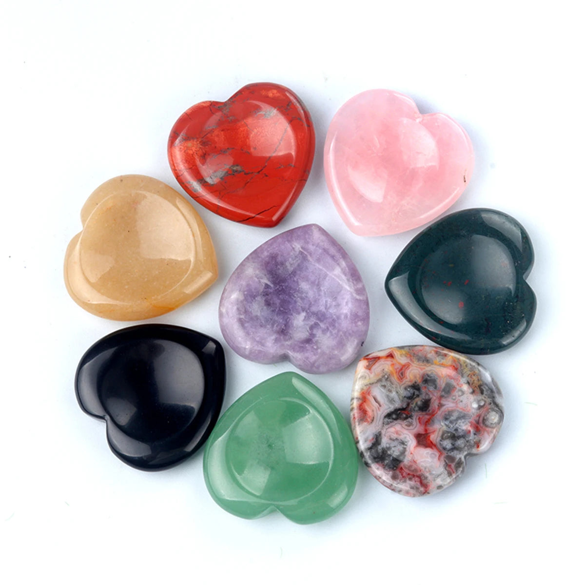 40mm Heart Crystal Worry Stone Palm Energy Therapy Reiki Healing Massage Quartz Meditation Pocket Gemstone Spiritual Thumb Flake