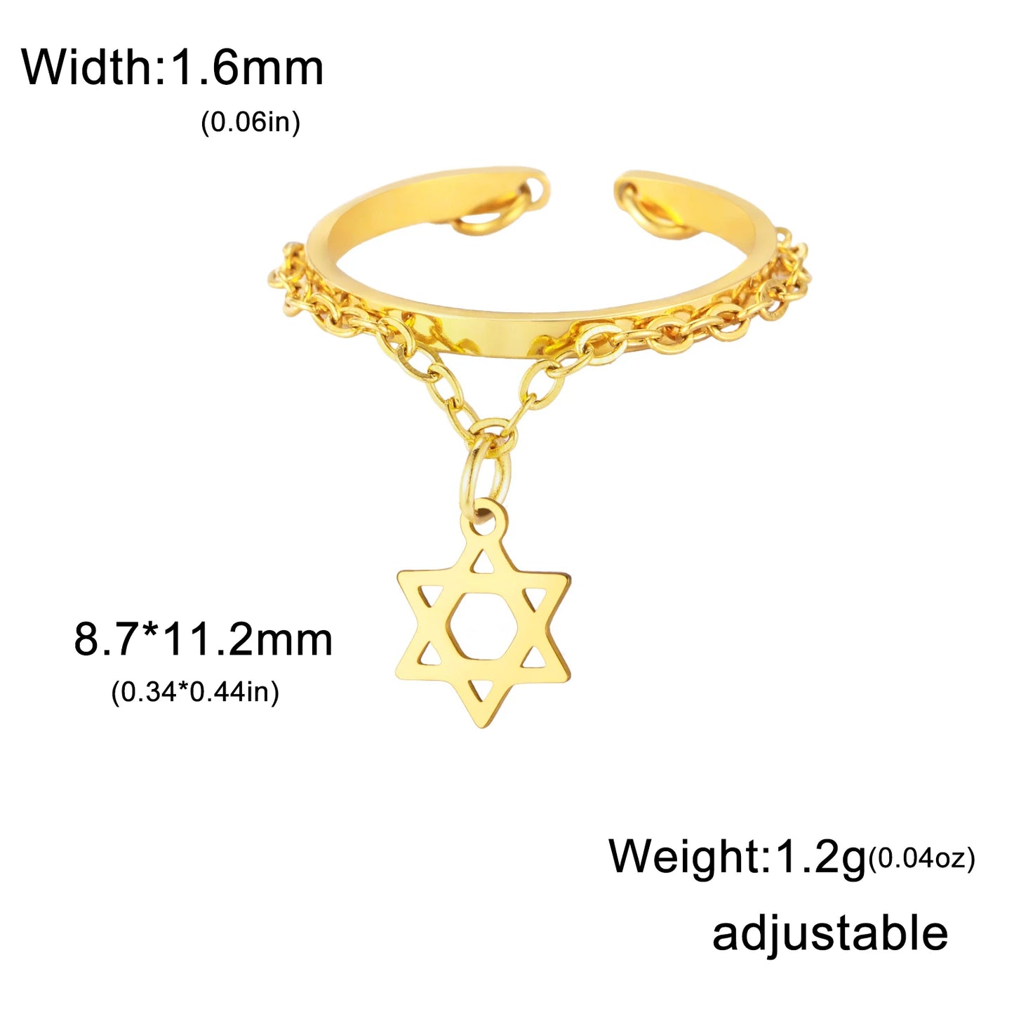 LIKGREAT Star of David Ring Jewish Hang Pendant Rings Stainless Steel Tetragram Cross Jewelry Jewish Gift for Women Men Gifts