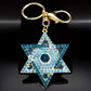 Hexagram Star of David Blessing  Keychain for Women Men Pink Rhinestone Gold Color Jewish Key Chains Jewelry chaveiro K9646S01