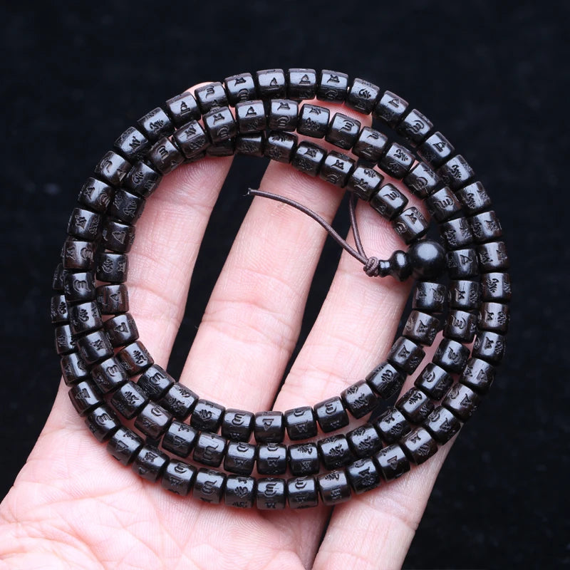 Natural Ebony Tibetan Prayer Turning Wheel Six-Character 8Mm 108 Beads Mara Necklace Rosary Beads