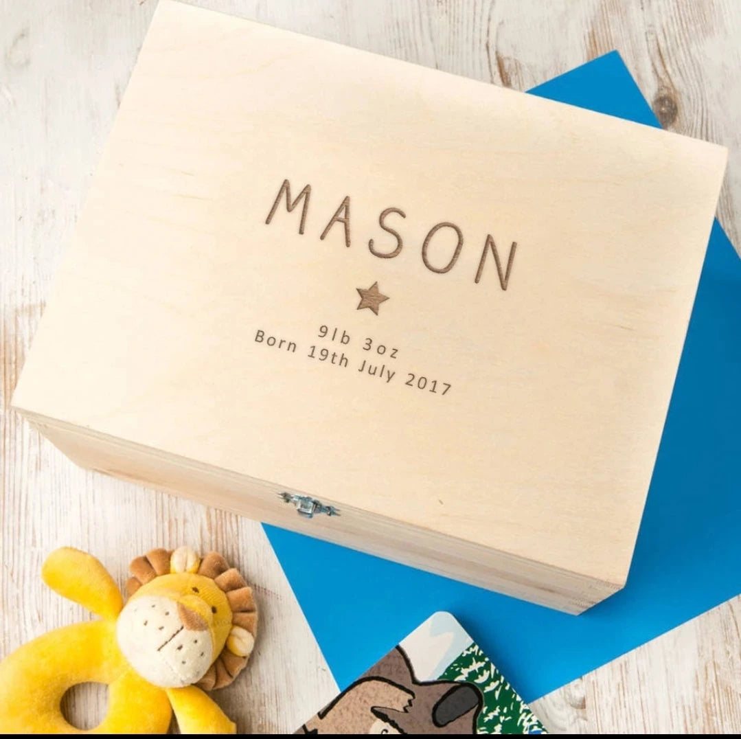 Personalized Wooden Baptism Keepsake Box ,Baptism Gifts For Baby Girl Or Baby Boy, Engraved Memory Box That Pattern With Wreath