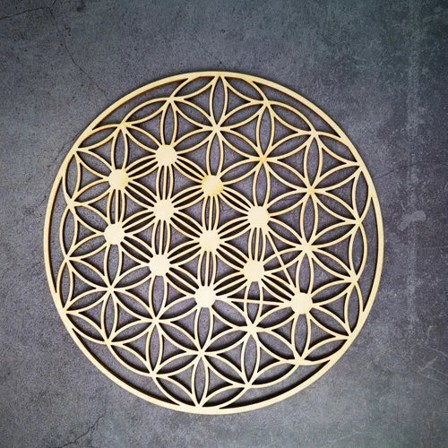 Wooden Flower Of Life Natural Symbol Sacred Geometry Ornaments Home Decoration Chakra Carved Coaster Wood Sign Wall Kitchen DIY
