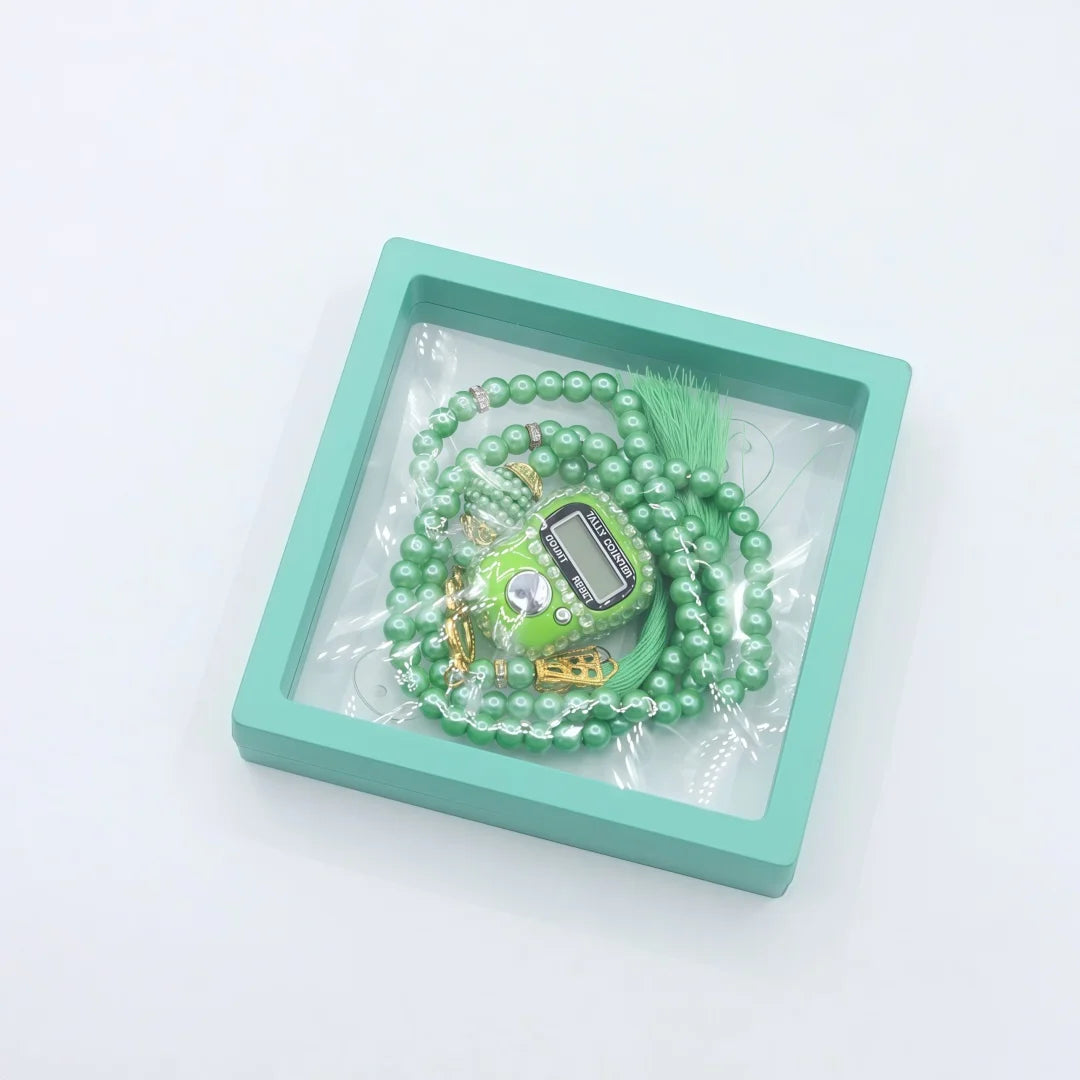 Islamic Prayer Beads Gift Set 99 Beads Tasbih Digital Finger Counter in Gift Box Muslim Set Meaningful Gift for Ramadan