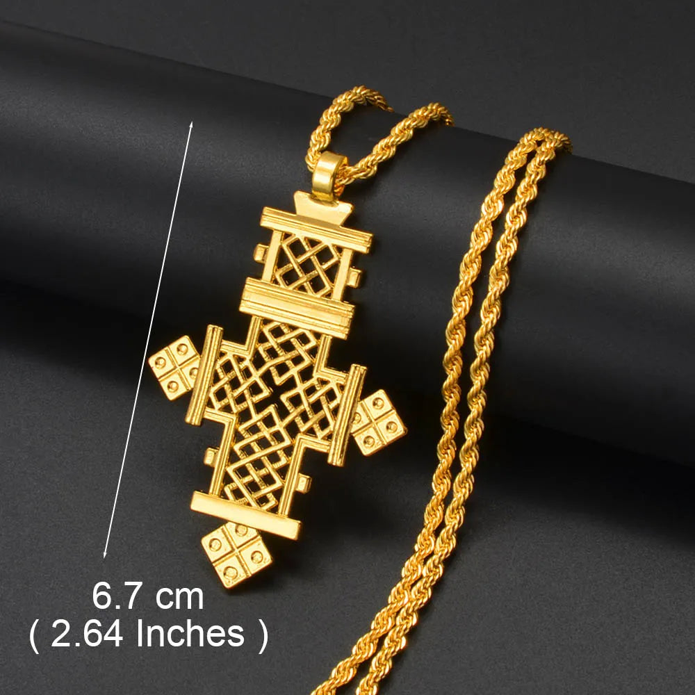 Annio Ethiopian Gold Color Cross Charms Pendant Necklaces African Jewelry Eritrean Anniversary Accessories #161916