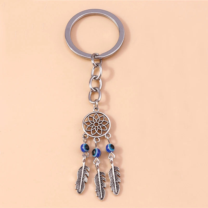 Aihua Lucky Eye Alloy Fatima Hand Keychain Heart Glass Bead Blue Turkish Evil Eye Key Chain Car Keyring for Women Men Jewelry