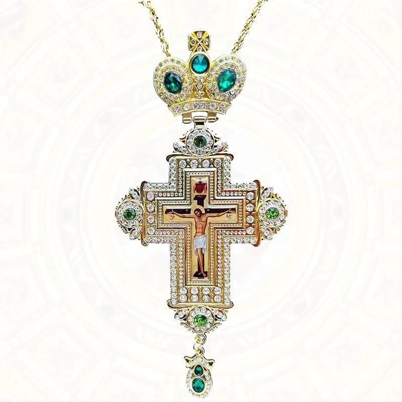 HTISOK Orthodox Cross Necklace Jesus Crucifix Pendants Gold Chain Religious Jewelry православным крестом