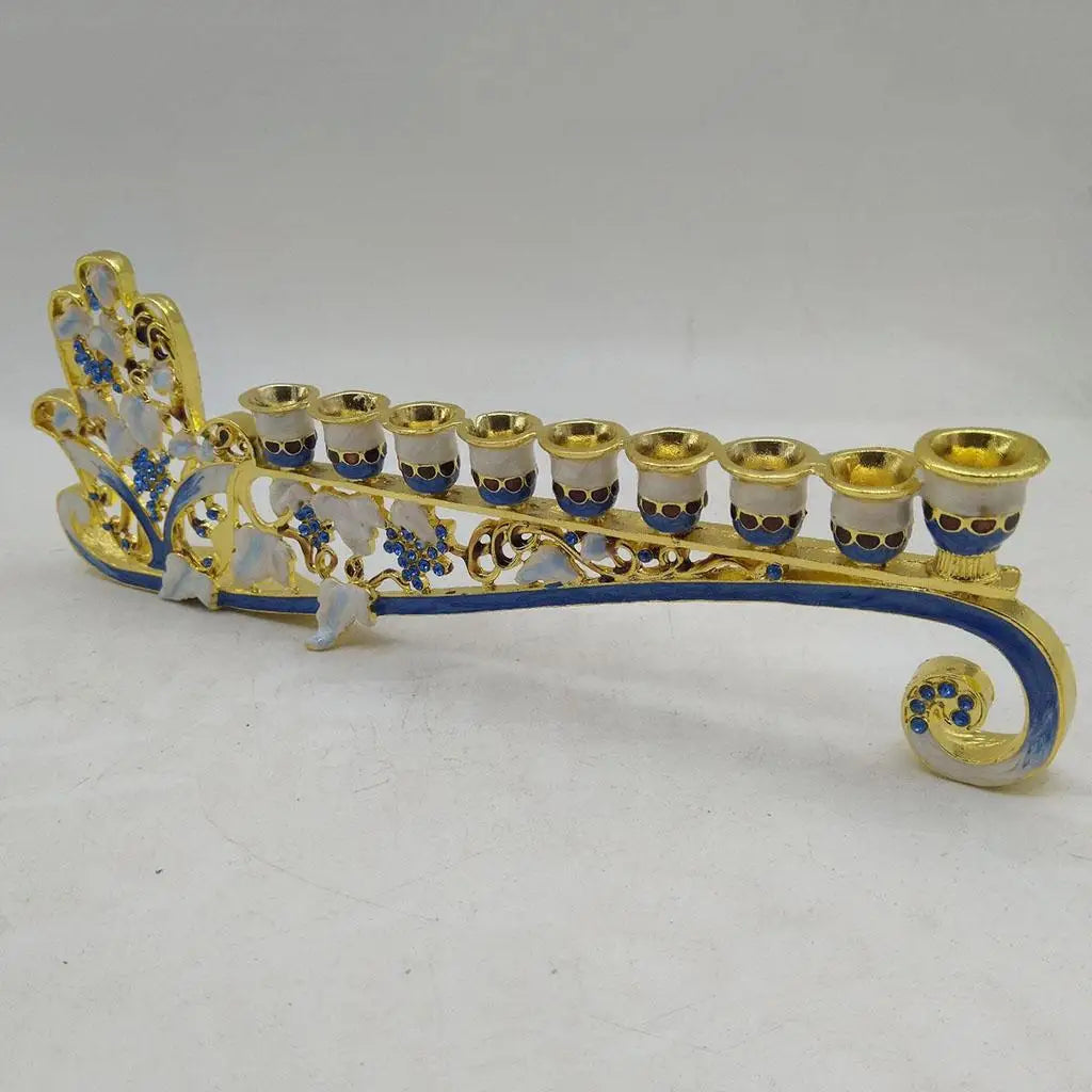 Hanukkah Hand Painted Enamel Menorah Candelabra Chanukah Temple Candlesticks 9 Branches Candle Holder