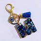 Blue Resin Initial Keychain - Evil Eye Letter Charm with Rhinestones & Tassel, Stylish Gift for Women, Lobster Clasp Accessory