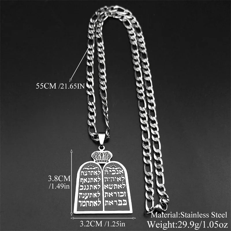 Jewish Torah Scroll Ten Commandments Necklaces Men Women Judaism Stainless Steel Gold Color Hebrew Prayer Shema Israel Jewelry
