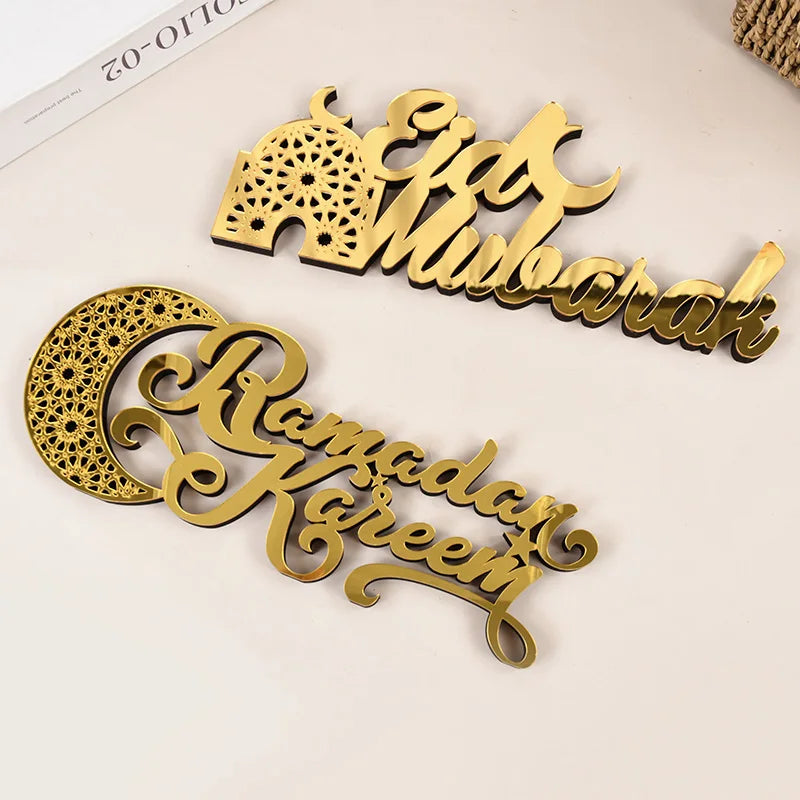 Eid Mubarak Acrylic Ornament Ramadan Mubarak Home Table Decoration Wooden Sign 2026 Islamic Muslim Party Decor Eid Al Adha Gift