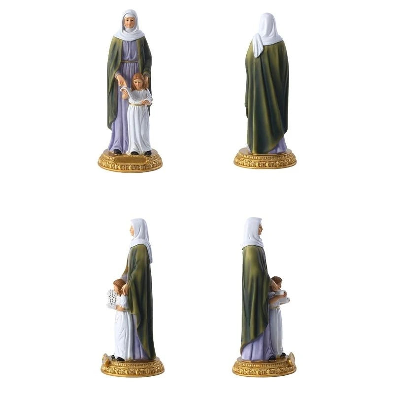 D8KF Virgin Mary with Saint Anne Blessed Catholic Sculpture Resin Christian Statue for Home Living Room Garden Church Decor