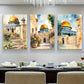 3pcs Al-Aqsa Mosque Canvas Art Prints, Retro Waterproof Unframed Wall Decor for Living Room, Bedroom, Office, Cafe, Bar - Framel