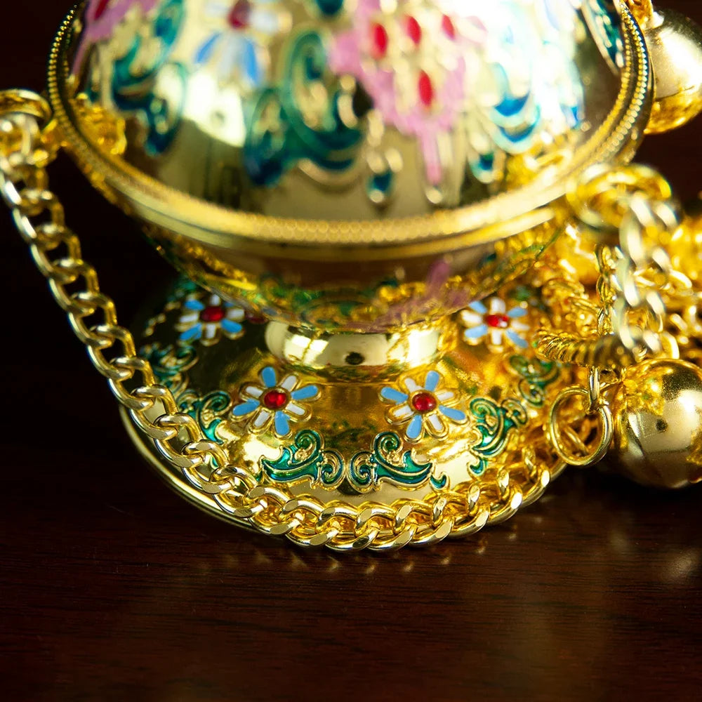 HTISOK Eastern Orthodox Church Censer with Bells Gold Plated Thurible with Enamel for Religious Rituals Church Hanging Censer