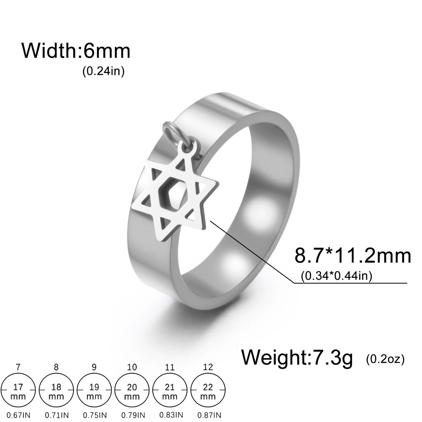 Lucktune Star of David Ring Stainless Steel Women's Finger Rings Vintage Hexagram Jewish Judaism Jewelry Party Birthday Gifts