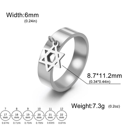 Lucktune Star of David Ring Stainless Steel Women's Finger Rings Vintage Hexagram Jewish Judaism Jewelry Party Birthday Gifts