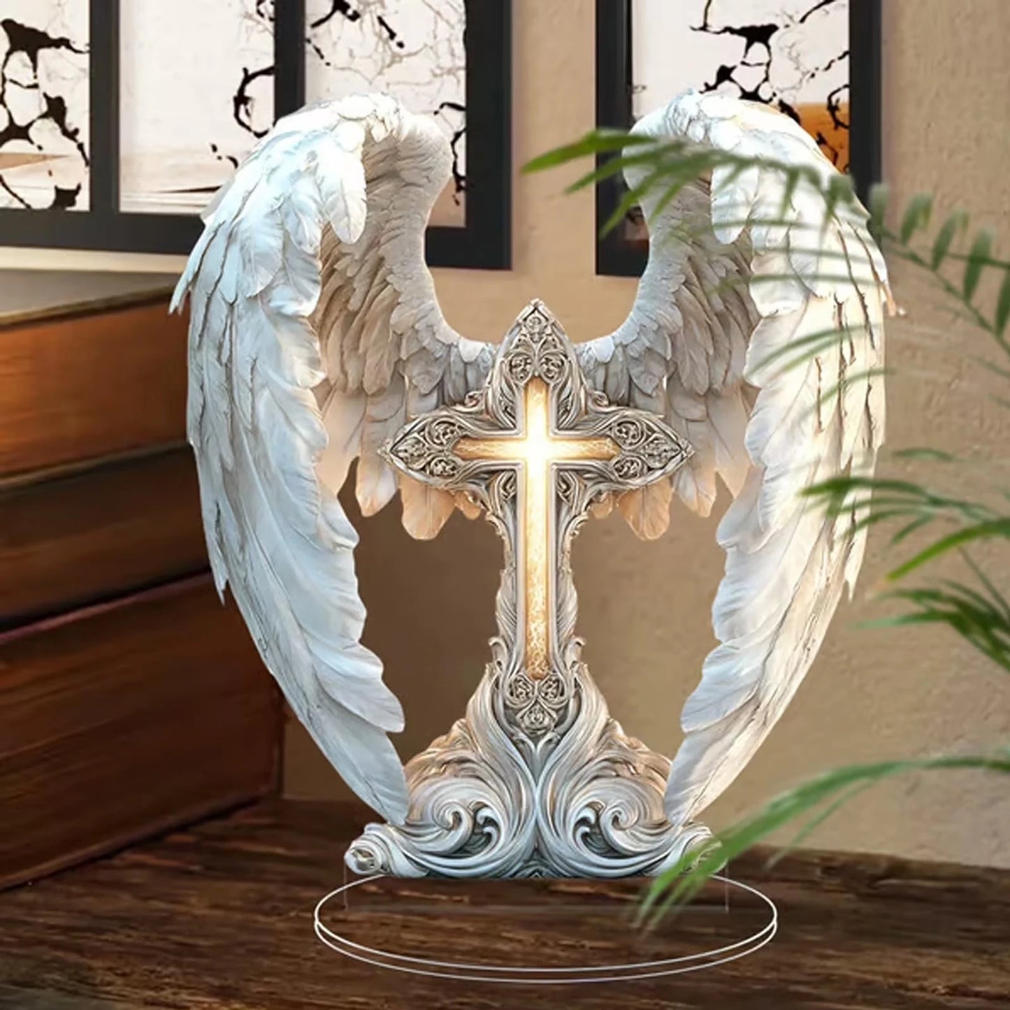  Angel Wings Cross 2D Acrylic Charming Angel Ornament Home Living Room Tabletop Perfect Christmas New Year Gift for Friends