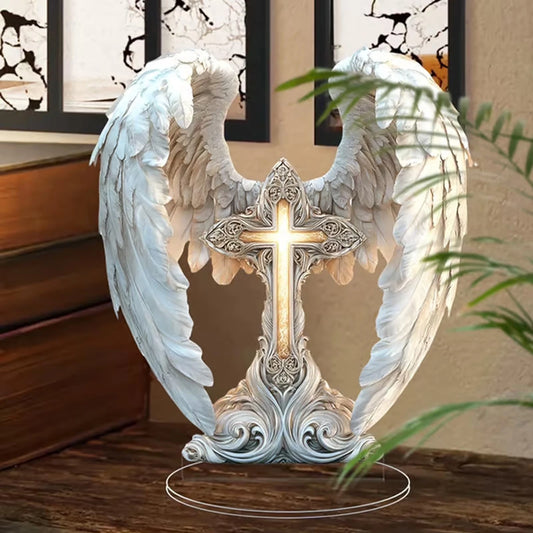  Angel Wings Cross 2D Acrylic Charming Angel Ornament Home Living Room Tabletop Perfect Christmas New Year Gift for Friends