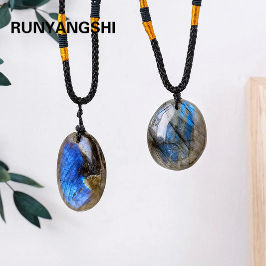 1PC Natural Blue Labradorite Moonstone Healing Gemstone Crystal Pendant Jewelry Necklace For Spiritual Meditation