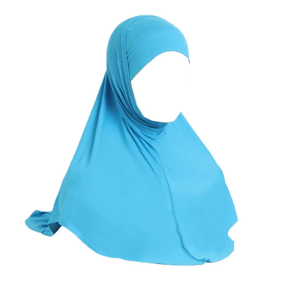 Women 2 Piece Solid Color Amira Jersey Muslim Hijab Soft Stretch Head Scarf with Tube Inner Underscarf Cap Hood Prayer Turbante