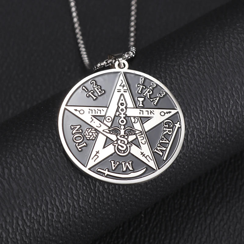 Witchcraft Pentagram Necklace Stainless Steel Men\\\\'s Jewish Hebrew Tetragrammaton Solomon Pendant  Amulet Jewelry