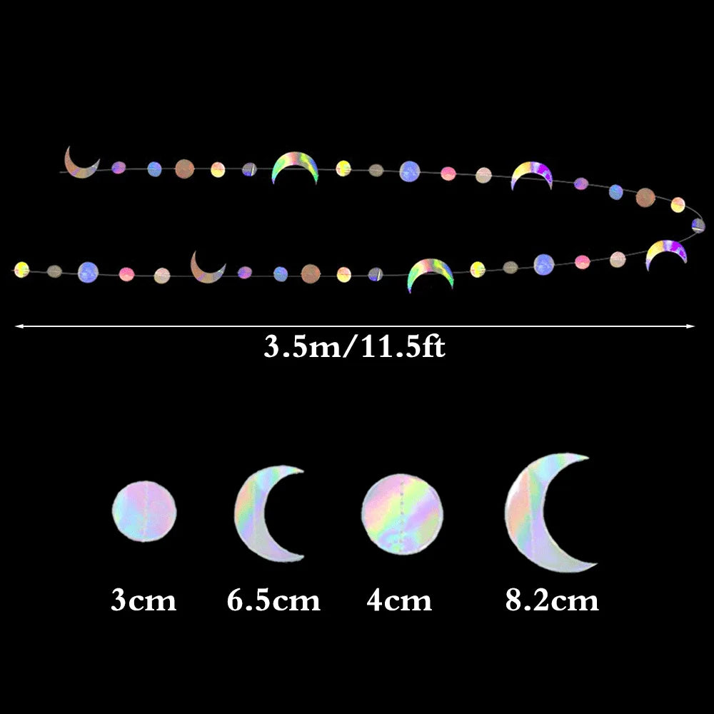 Iridescent Star Moon Circle Dot Hanging Garland Ramadan Eid Mubarak Decoration Twinkle Wedding Baby Shower Birthday Party Decor