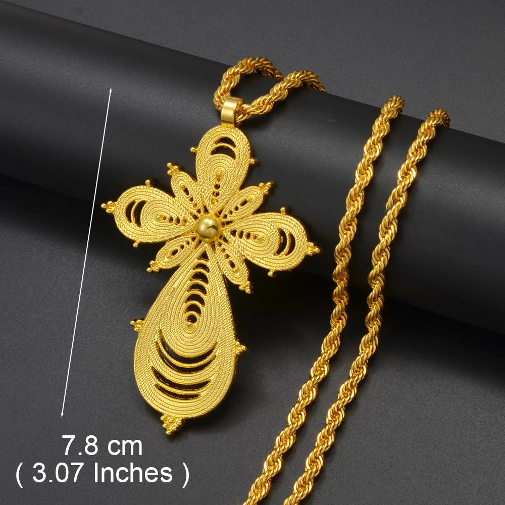 Annio Ethiopian Gold Color Cross Charms Pendant Necklaces African Jewelry Eritrean Anniversary Accessories #161916