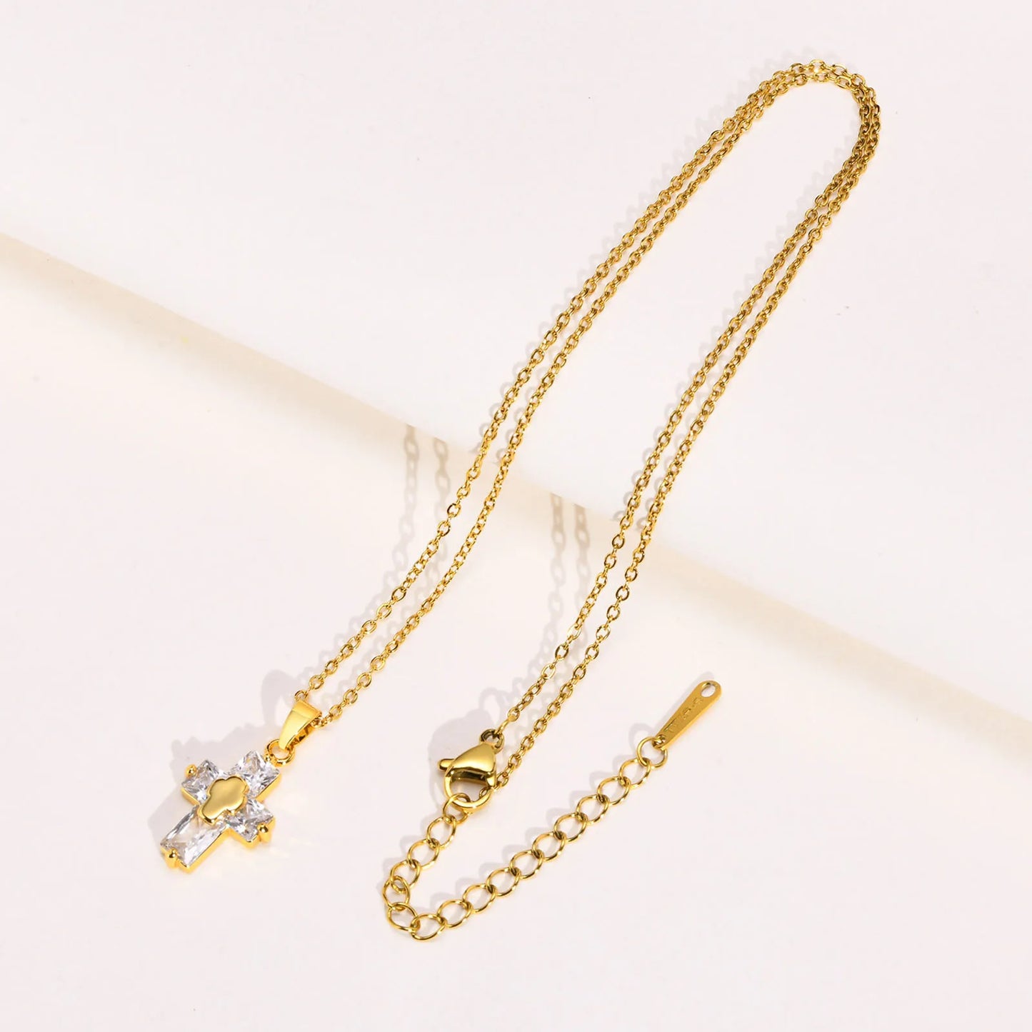 Vnox Stylish Stainless Steel Creative Cross Necklace, Classic Religious Women's Zircon Pendant, Fashion Jewelry Accessories