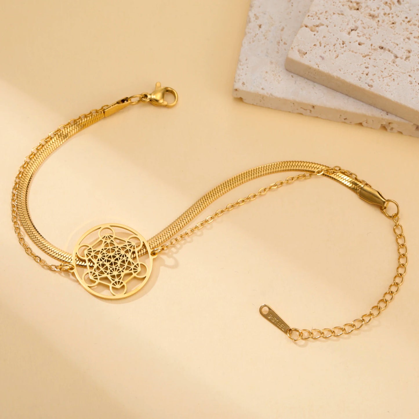 Skyrim Archangel Seal Metatron Pendant Bracelet Stainless Steel Male Female Buddhist Hindu Talisman Sacred Geometry Jewelry Gift