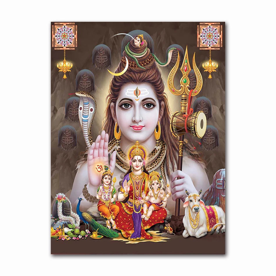 India Hindu Golden Ganesha Temple Poster Shiva Parvati Painting Canvas Prints Elephant God Religion Picture Room Hoom Wall Decor