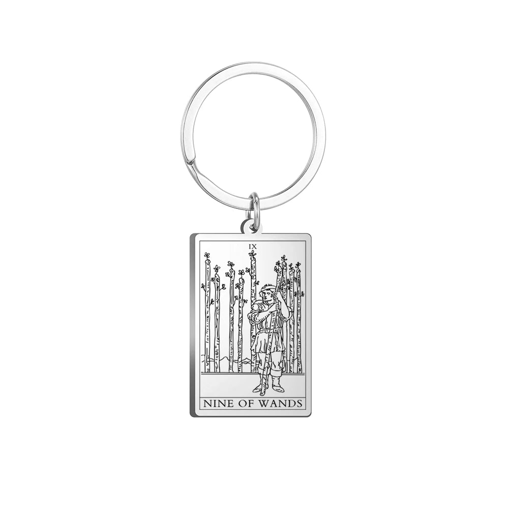 Dawapara Tarot Cards Keychains Stainless Steel Vintage Amulet Good Luck The Major Arcana Keyring Wiccan Jewelry