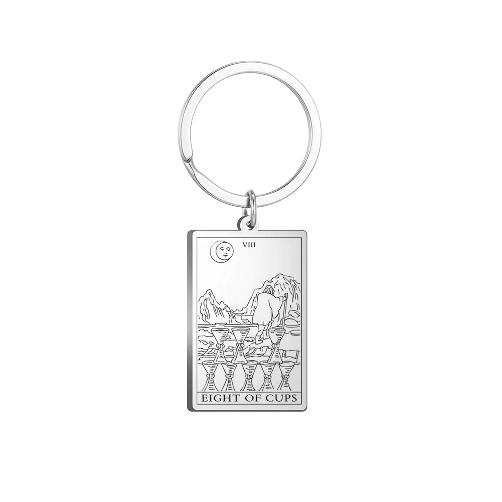 Dawapara Tarot Cards Keychains Stainless Steel Vintage Amulet Good Luck The Major Arcana Keyring Wiccan Jewelry