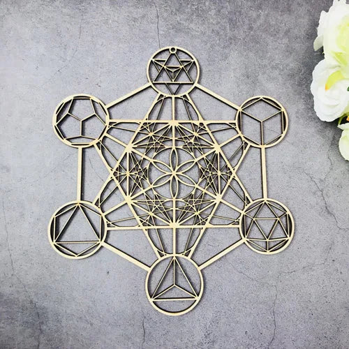 Wooden Flower Of Life Natural Symbol Sacred Geometry Ornaments Home Decoration Chakra Carved Coaster Wood Sign Wall Kitchen DIY