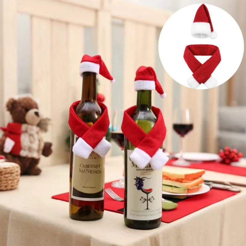 Red wine bottle decorations Christmas scarves and hats Christmas atmosphere decorations For wine bottles and beverage bottles