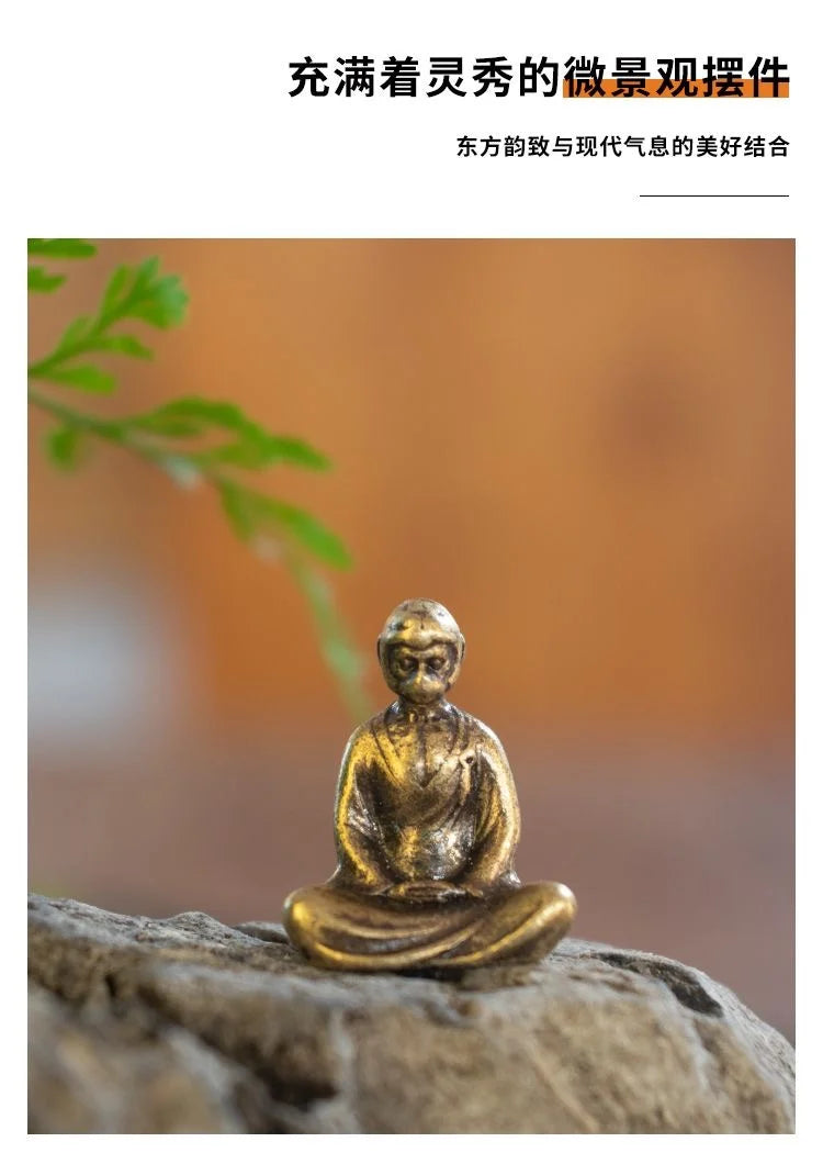 Micro Landscape Bronze Chinese Buddha Ancient Tea Ceremony Zen Moss Rockery Bonsai Sand Table Decorationfairy Garden Miniatures